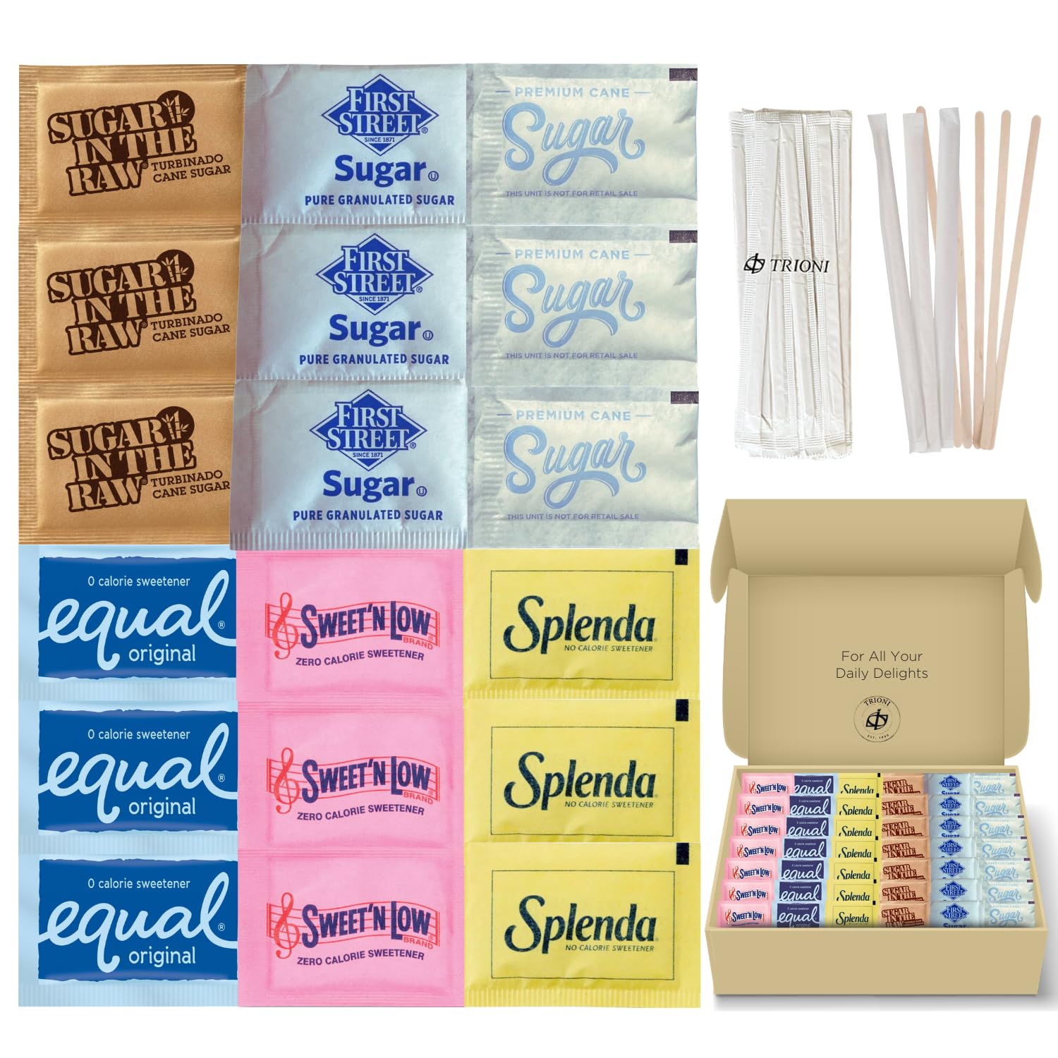 Sugar and Sweetener Assortment Packets Bundle Includes 320 count of