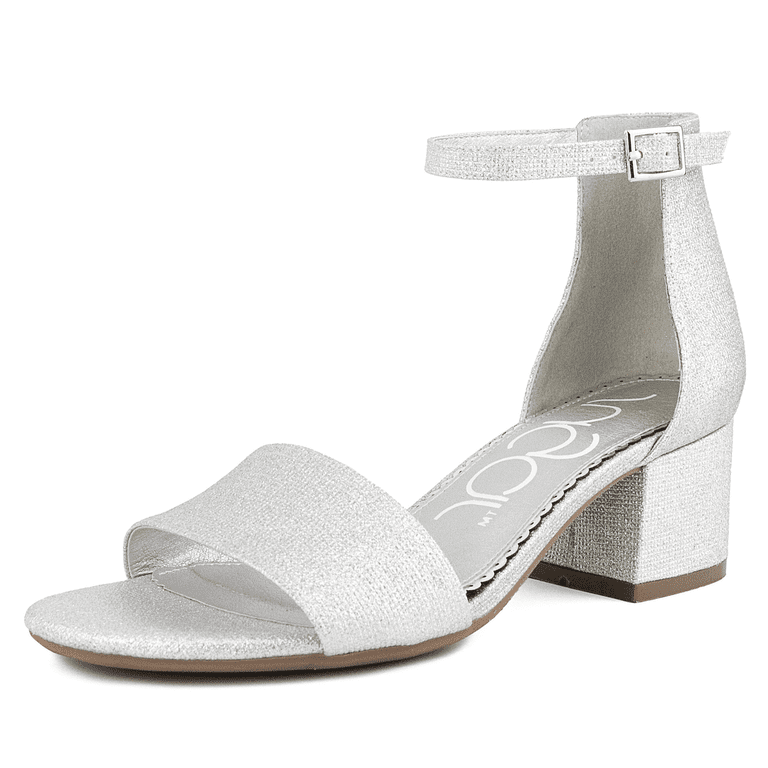 grey low heel dress shoes Sugar Women's Chunk Shoe, Silver Glitter Strappy Sandal, Ankle Strap, Size 6 grey pumps
