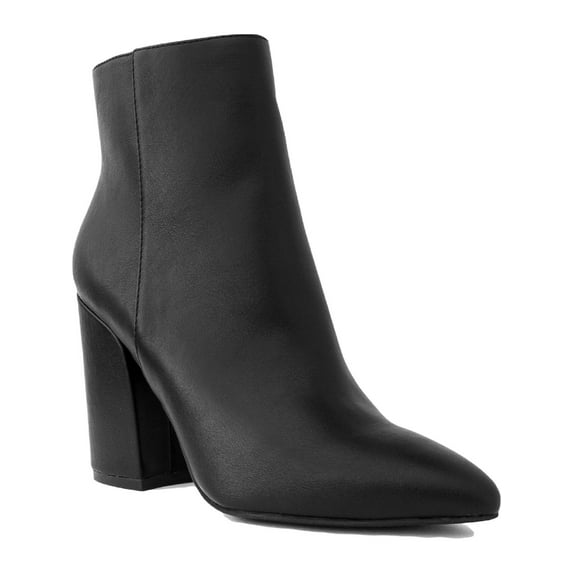 Sugar Women's Winter Chelsea Booties - Chunky High Heel, Pointed Toe, Fashion Ankle Boots-Evvie-Black-6.5