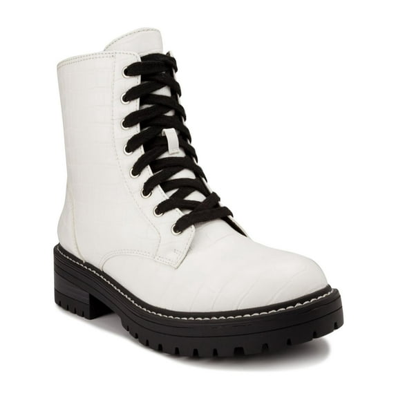 Sugar Womens Kaedy Faux Leather Lugged Sole Combat & Lace-up Boots