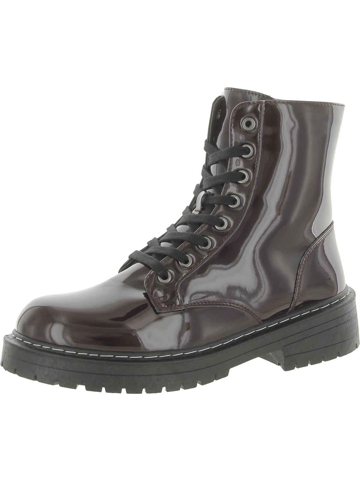 Sugar Womens Kaedy Faux Leather Lugged Sole Combat & Laceup Boots