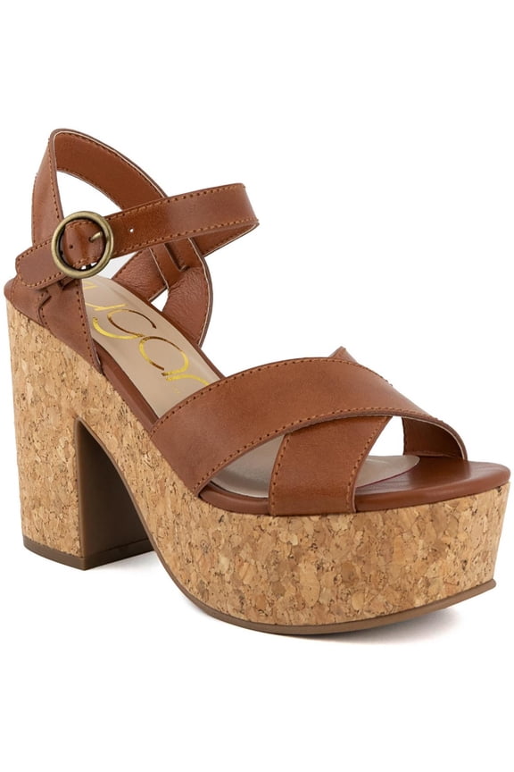 Womens Lydia Faux Leather Ankle Strap Platform Sandals