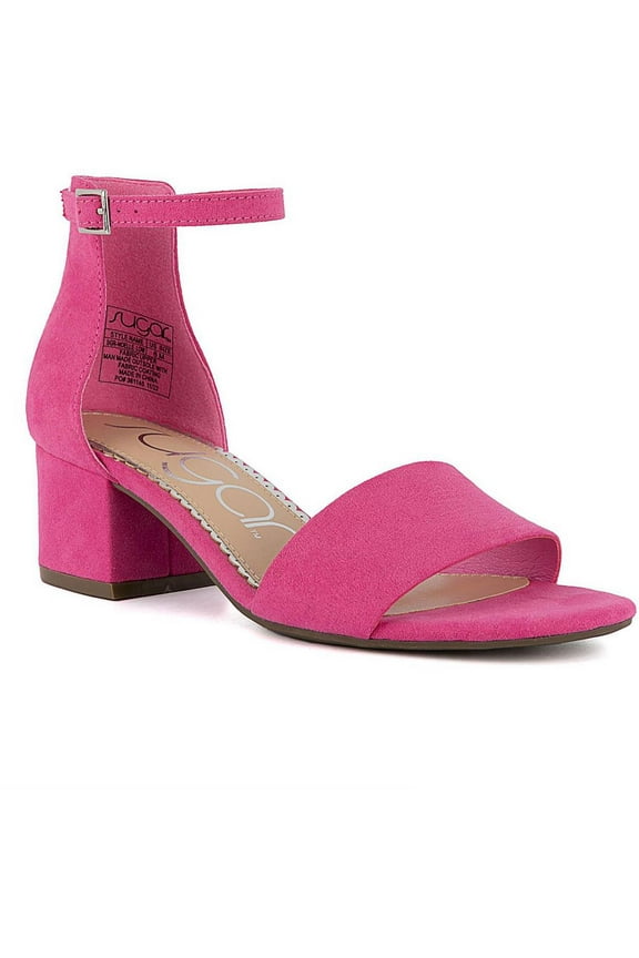 Womens Noelle Low Ankle Strap Faux Suede Heel Sandals