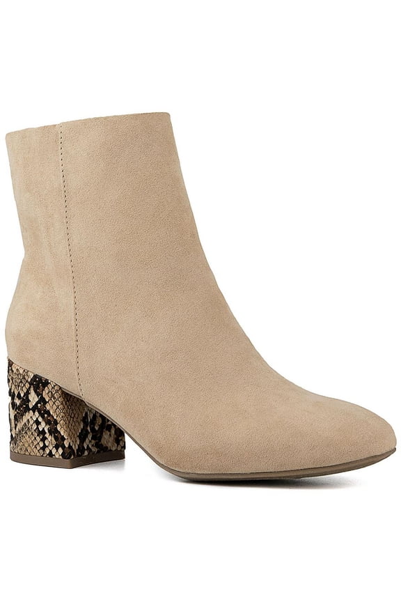 Womens Olive Microsuede Snake Print Ankle Boots
