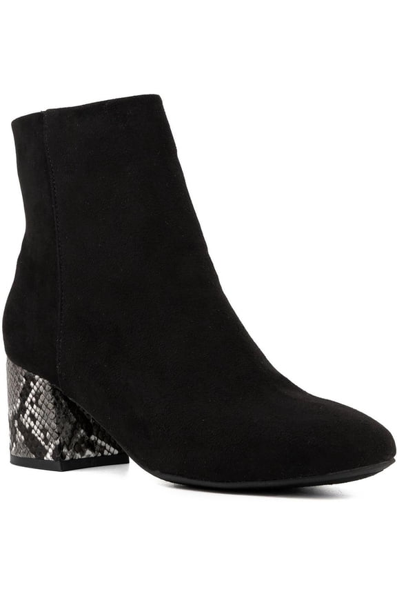 Womens Olive Microsuede Snake Print Ankle Boots