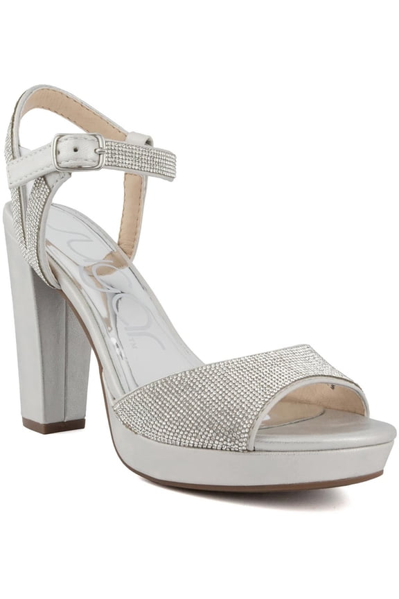 Womens PRISILA2 Rhinestone Faux Leather Block Heels