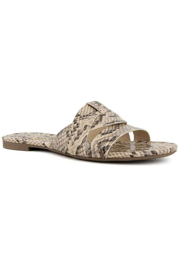 Womens Praise Faux Leather Embossed Slide Sandals