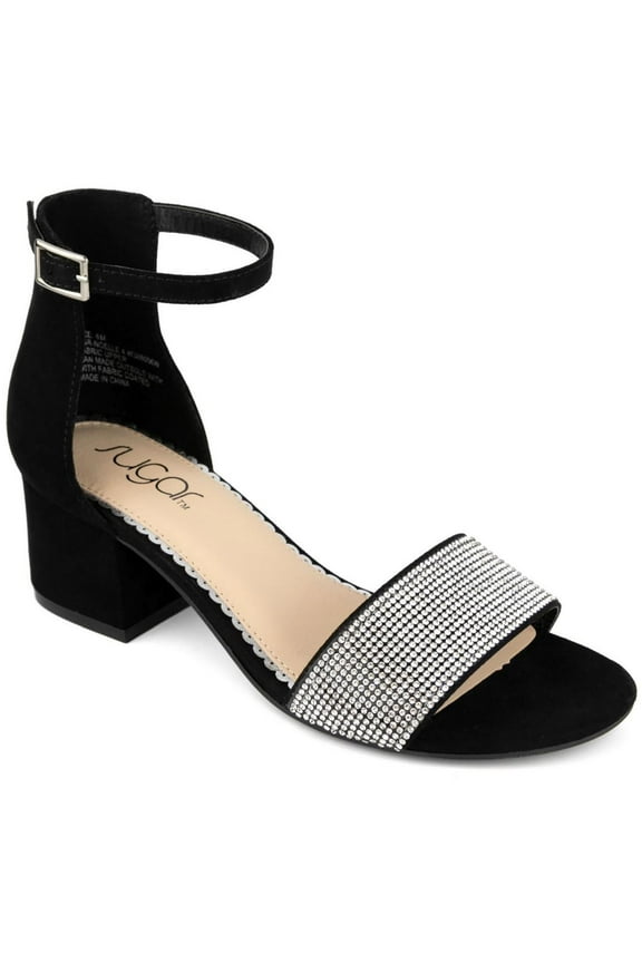 Womens SGRNOELLE4 Faux Suede Rhinestone Block Heel