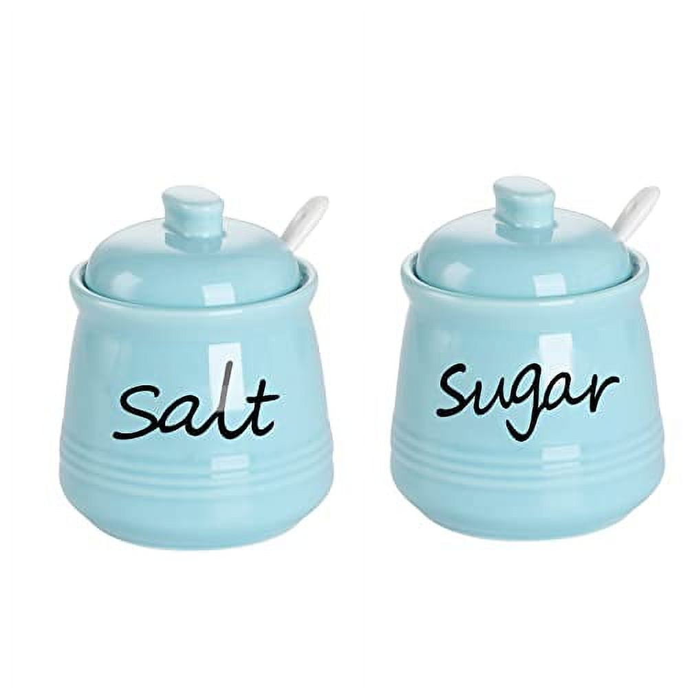 Lawei Set of 3 Condiment Jar with Lids and Spoons - Glass Sugar Bowls Sugar  Salt Container Set for Sugar Serving Spice Salt