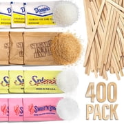 Sugar and Sweetener Assortment Packets (400 Pack) with Coffee Stirrers for Home, Office, Coffee Station, Individual Sugar Packets for Coffee