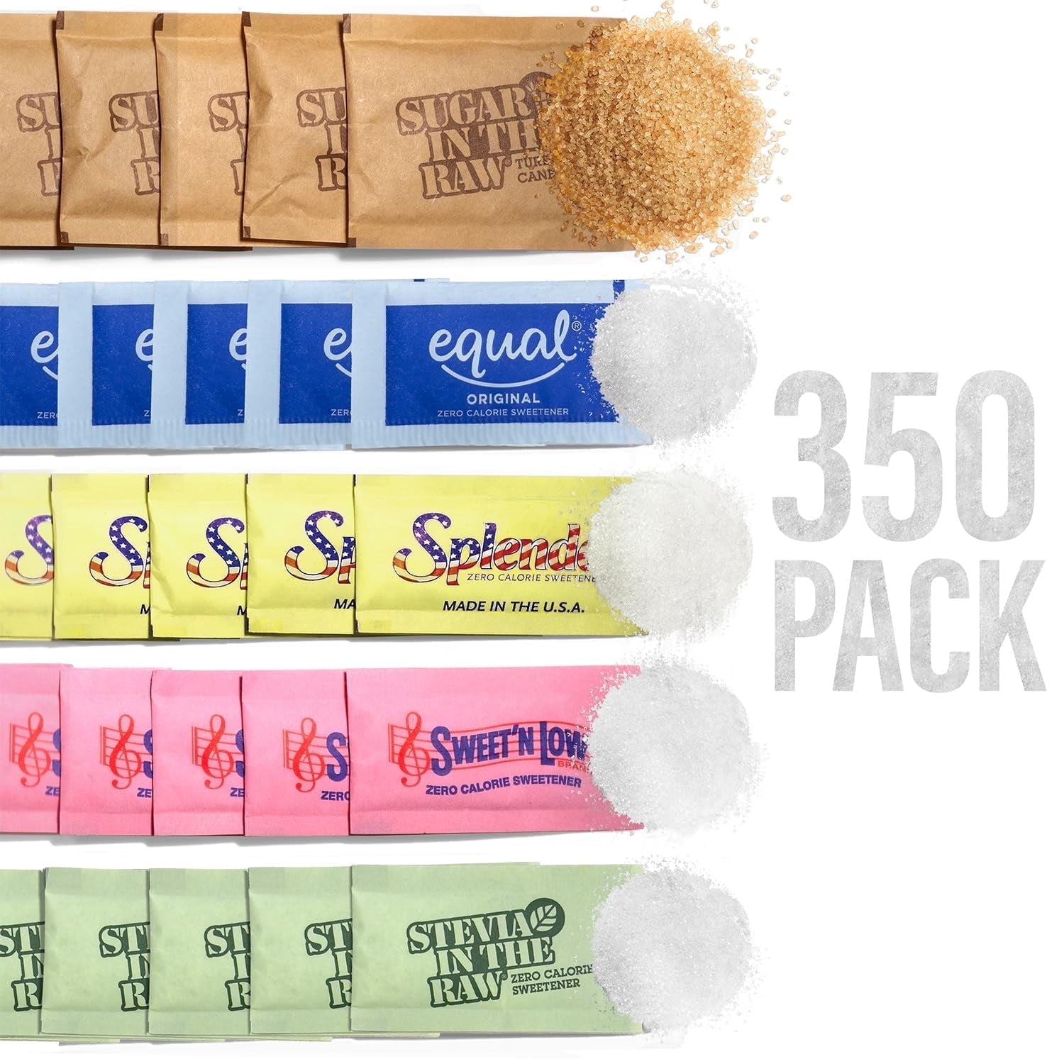 Sugar and Sweetener Assortment Bundle, Sugar Packets (350 pack) Individual Packets for Coffee
