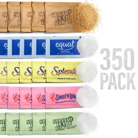 Sugar and Sweetener Assortment Bundle, Sugar Packets (350 pack) Individual Packets for Coffee
