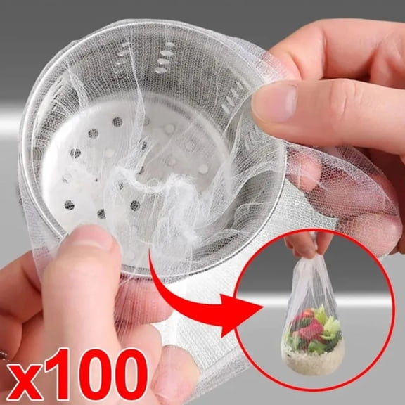 SugarBloom 100-Pack Disposable Sink Filter Screens, Fine Mesh Leakage Net Bags for Kitchen Sink, Vegetable Basin, and Floor Drain Cleaning, Easy to Use,white