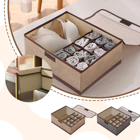 SugarBloom 13-Compartment Fabric Underwear and Sock Storage Box, Drawer Organizer for Home, Dorm, and Wardrobe,Gray