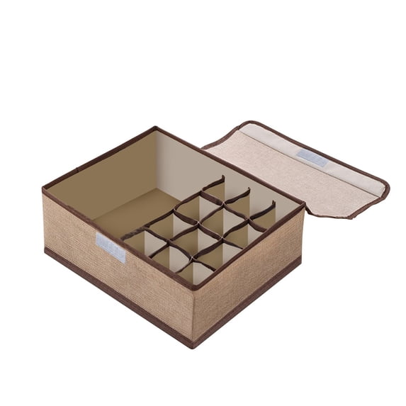 SugarBloom 13-Compartment Fabric Underwear and Sock Storage Box, Drawer Organizer for Home, Dorm, and Wardrobe,Khaki
