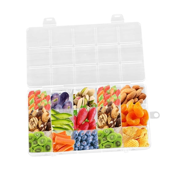 SugarBloom 15-Compartment Snack Storage Box with Lid, Stackable Container for Fruits, Vegetables, Candy, and Nuts,Transparent