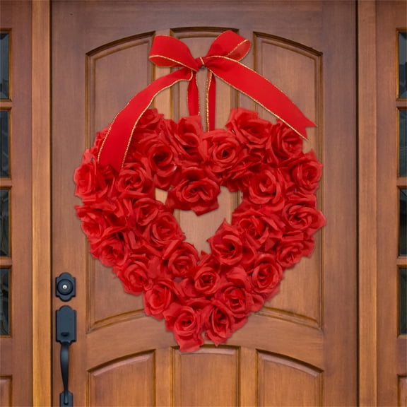 SugarBloom 16-inch Heart Shaped Wreath with Floral Rose Artificial Garland for Home Wedding Valentine's Day,