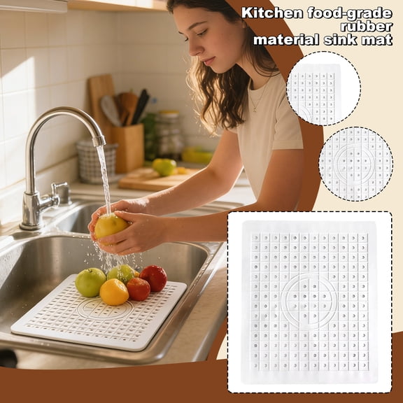 SugarBloom 2-Pack Kitchen Sink Mats, Food-Grade Rubber Non-Slip Sink Protector Mats, Easy to Clean Waterproof Kitchen Sink Liners with Draining Design,A