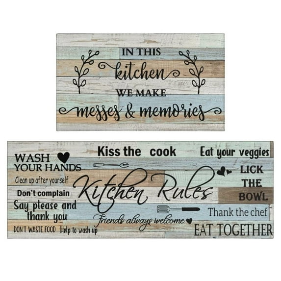 SugarBloom 2-Piece Kitchen Mats Set, Memory Foam Cushioned Comfort Floor Mat, Waterproof Non-Slip Rug for Kitchen Laundry Room, Home Office Decor,One Size