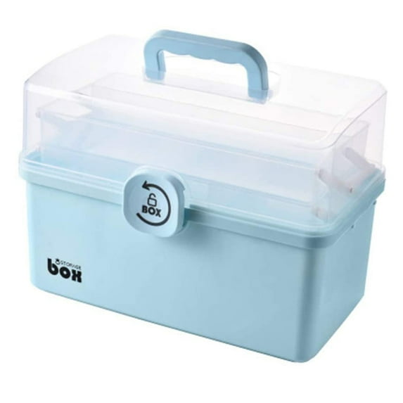 SugarBloom 3-Tier Portable Foldable Storage Box, First Aid Kit Organizer for Medical Supplies and Home Emergency Use,Blue
