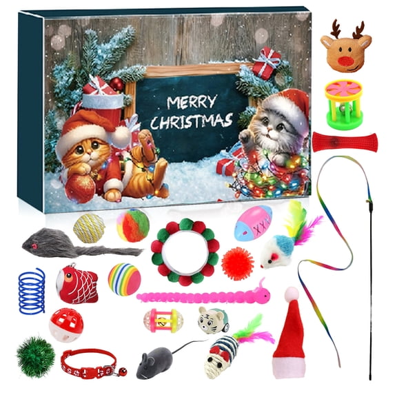SugarBloom 3D Christmas Cat Toy Advent Calendar with 24-Piece Blind Box Set, Airplane Box Holiday Countdown Gift for Cats, Includes Teaser Sticks & Tunnel Toys,
