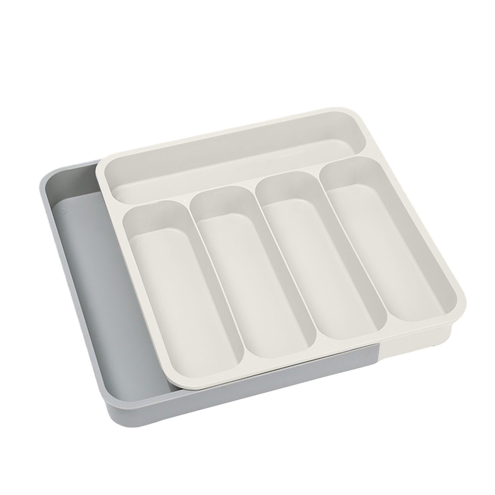 SugarBloom 5-Compartment Kitchen Drawer Organizer, Expandable Utensil Tray for Knives, Forks, Spoons, and Chopsticks,White