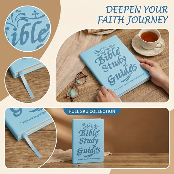 SugarBloom 66-page Bible study guide with a PU leather cover, featuring daily scripture excerpts for prayer, reflection, and deepening of faith and knowledge ,Blue