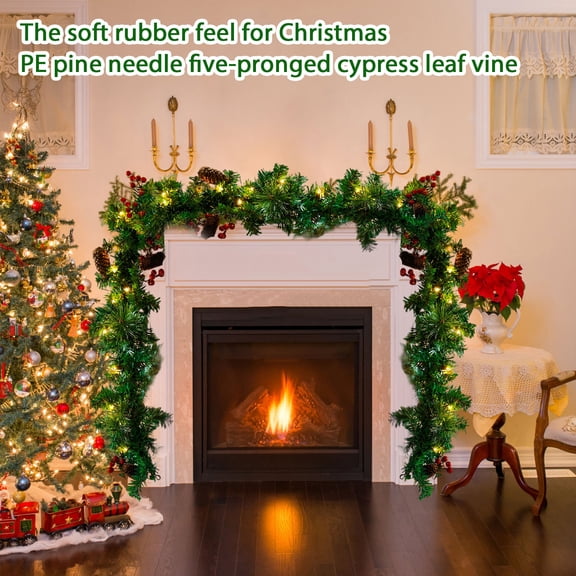 SugarBloom 8.85ft Artificial PE Soft Christmas Pine Needle and Rattan Decoration, 5-Prong Faux Greenery Spray for Holiday Home Decor, Photo Props, and Mantel Styling,