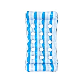 SugarBloom Adult pool floats with headrest - Inflatable tanning pool mat, wave stripe design, single person hole float for lake or swimming pool, tanning raft for summer beach.,Blue