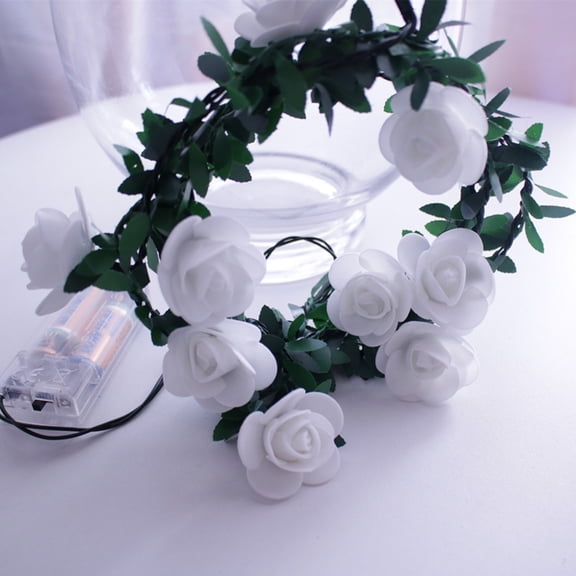 SugarBloom Battery Operated 10 LED Roses String Lights, 5 Ft Warm White for Indoor Valentine's Decor,White