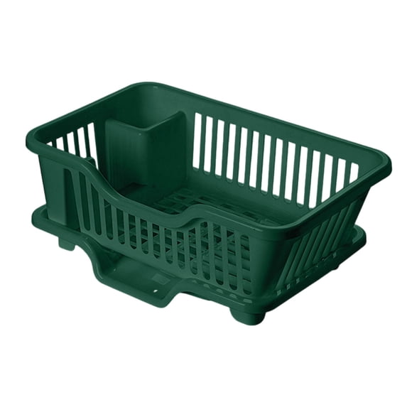 SugarBloom Bowl and Dish Drying Rack with Storage Box, Thickened Large Size Sink Rack for Kitchen Countertop, Water Filter Organizer for Plates, Bowls, Chopsticks,Dark Green