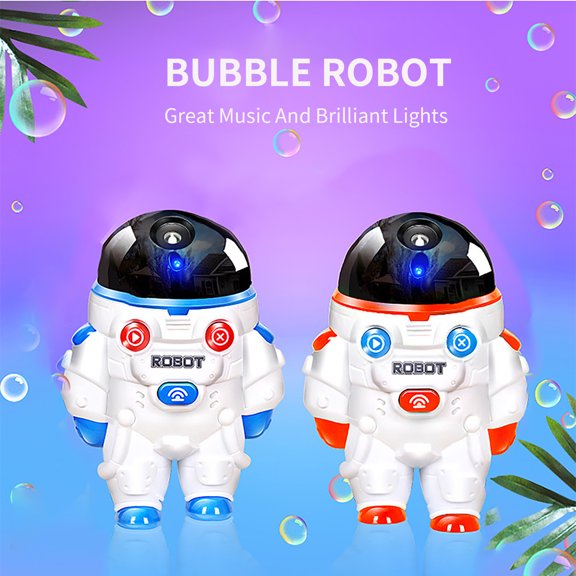 SugarBloom Bubble Robot with Music and LED Lights, Includes 3 Bottles Concentrated Bubble Solution, Fun Interactive Toy,Blue