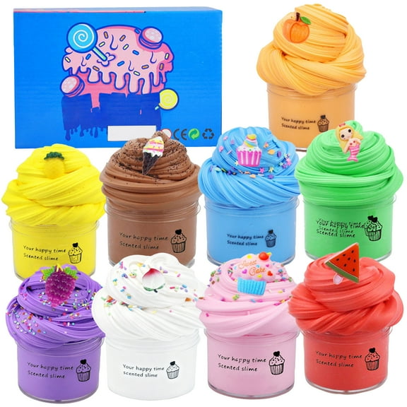 SugarBloom Butter Cake Slime Set Squishy Toy, Stress Relief 9 Piece Non Sticky Soft Slime Kit for Kids Party Gift, Sensory Play & Creative Decompression Fun,As show