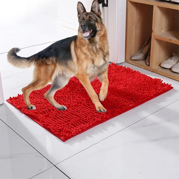SugarBloom Chenille Ultra Absorbent Dog Mat, 15.7x23.6 inch Dirt Trapper Floor Mat for Muddy Paws, Non-Slip Bathroom Bedroom Entryway Rug, Machine Washable,Red