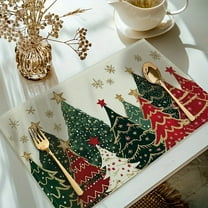 SugarBloom Christmas Placemats Set of 1, Linen Printed Holiday Table Decoration, Insulation Kitchen Dining Mat, Home Napkin Style,A