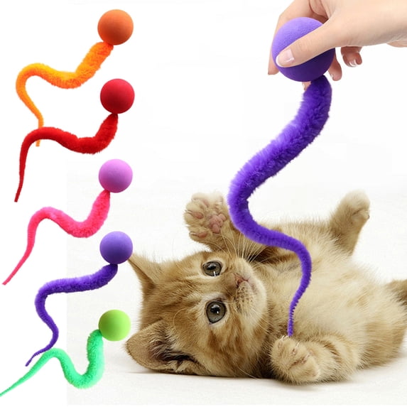SugarBloom Colorful Ball Star Cat Toy - Empty Ball with Tail Caterpillar Pet Supplies, Grinding & Rolling Ball for Cats, Interactive Play Toy,Purple