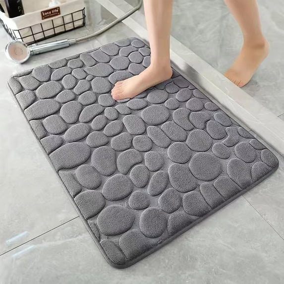 SugarBloom Coral Fleece Embossed Stone Bathroom Floor Mat, 15.7x23.6 inch Water Absorbing Foot Mat, Non-Slip Door Mat for Bathroom Bedroom,Dark Gray