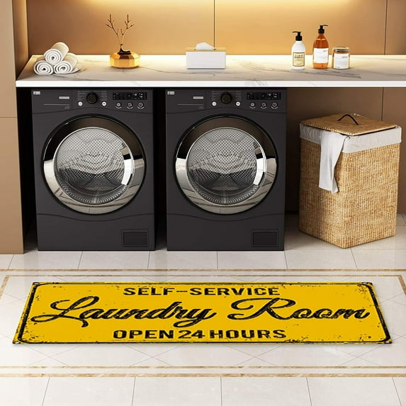 SugarBloom Farmhouse Laundry Room Carpet, 15.7x47.2 inch Non-Slip Floor Mat for Kitchen Bathroom, Decorative Rug for Laundry Room, Absorbent Doormat,E E