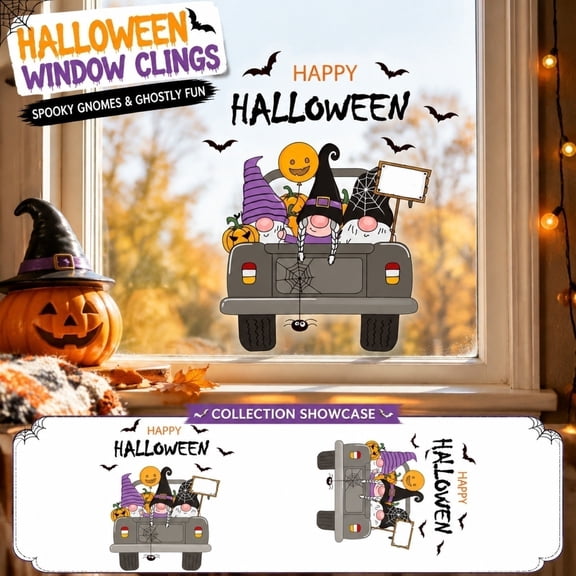 SugarBloom Halloween Static Cling Window Decals Dwarf - Cartoon Ghost Stickers for Home, Classroom, Office, and Halloween Decorations Indoor