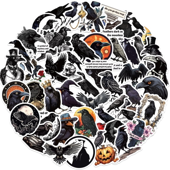 SugarBloom Halloween Stickers Set - 50 Pack Cartoon Crow Graffiti Decals, Waterproof DIY for Guitar Laptop Luggage, Perfect Halloween Decorations & Party Favors for All Ages