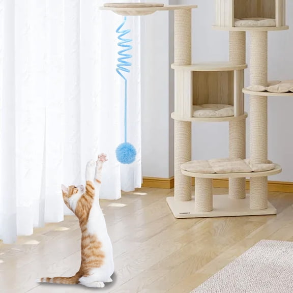 SugarBloom Hanging Catnip Ball Toy with Retractable Teasing Stick - Interactive Indoor Play Exercise Toy, Physical Stimulation for Cats,Blue