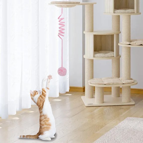 SugarBloom Hanging Catnip Ball Toy with Retractable Teasing Stick - Interactive Indoor Play Exercise Toy, Physical Stimulation for Cats,Pink