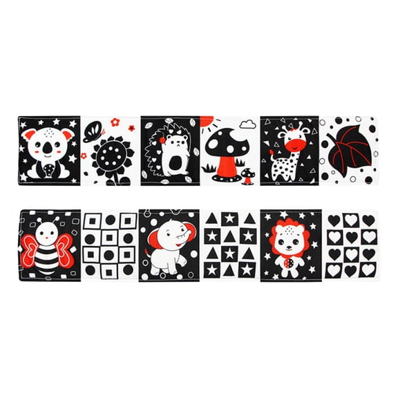 SugarBloom High Contrast Tummy Time Baby Book Soft Sensory Montessori Toy for Visual Stimulation, Infant Development 0-12 Months Black White - D