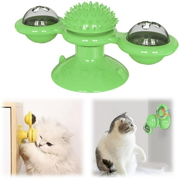 SugarBloom Interactive Windmill Cat Toy with Catnip & LED Light Ball - Fun Exercise Kick Ball Toy for Indoor Cats, Colorful Motion Teaser,Green
