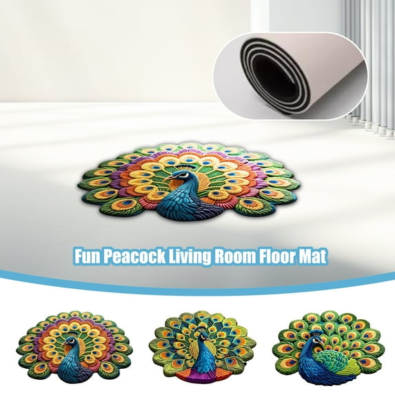 SugarBloom Interesting Peacock Floor Mat, Non-Slip Porch Entrance Door Mat, Decorative Indoor Outdoor Rug for Home Decor, Absorbent Doormat,A