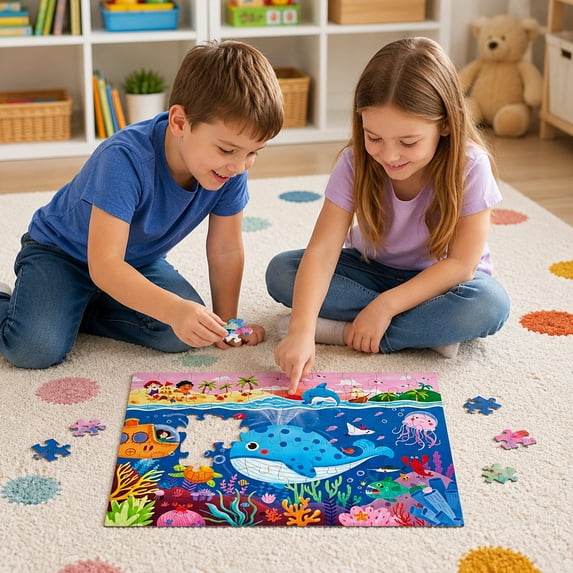 SugarBloom Jigsaw Puzzles for Kids- 60-Piece Space Floor Puzzle, Ages 4-8, Geography Educational Toy, Preschool Learning Activity, Gift for Young Astronauts Boys and Girls,A