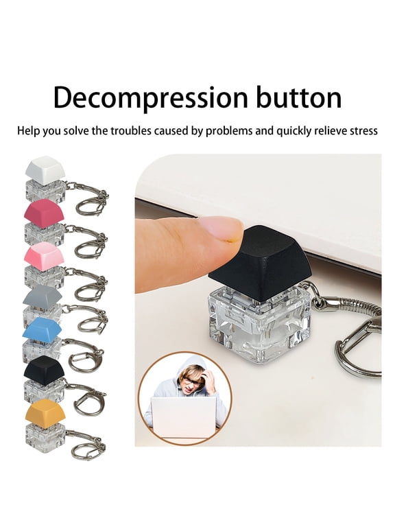 Keyboard Clicker Keychain, Finger Press Stress Relief Toy, Executive Desk Fidget Sensory Toy for Adults,Gray
