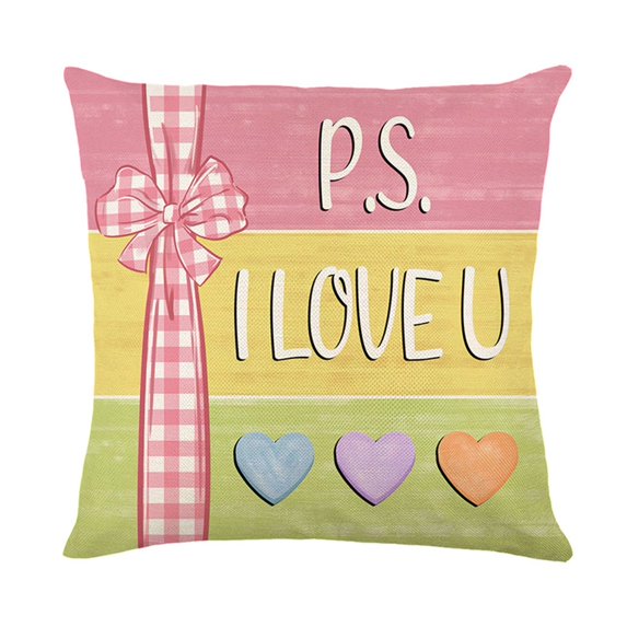 SugarBloom Love Print Linen Pillowcase with Valentine's Day Letters, Pink Romantic Home Decorative Throw Pillow Cover,B