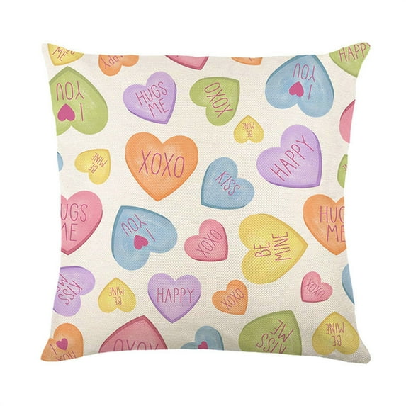 SugarBloom Love Print Linen Pillowcase with Valentine's Day Letters, Pink Romantic Home Decorative Throw Pillow Cover,D