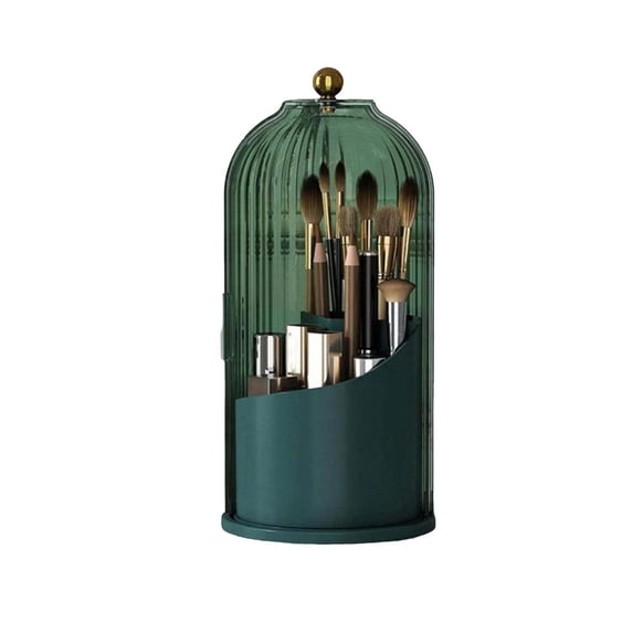 SugarBloom Makeup Brush Holder with Lid 360 Rotating Clear Dustproof Make Up Organizers for Vanity Bathroom Countertop,Dark Green